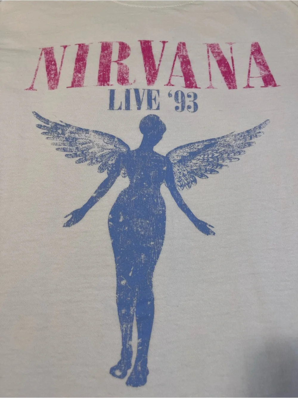 NIRVANA Tee with Pink Logo and Blue Angel